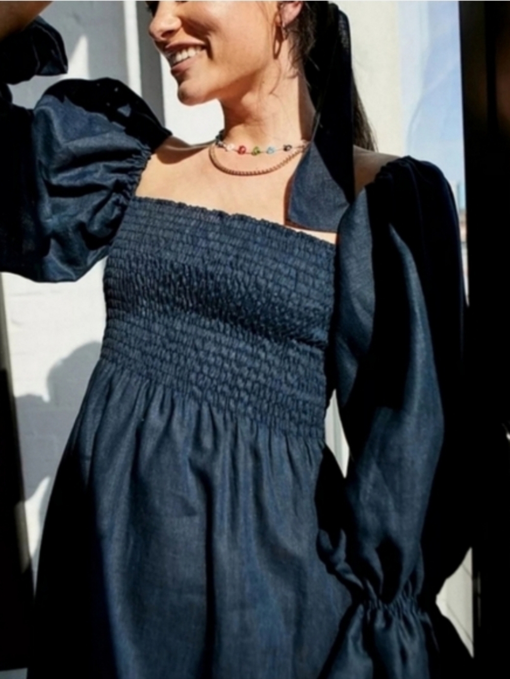 Sleeper. 100% linen atlanta midi dress in navy blue, large - Picture 7 of 14